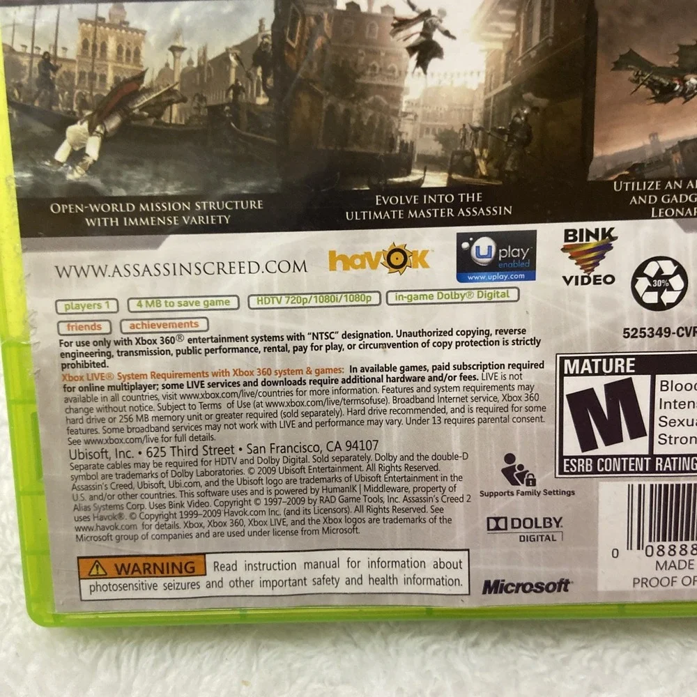 Assassin's Creed II Microsoft Xbox 360 Complete CIB 2009 Video Game